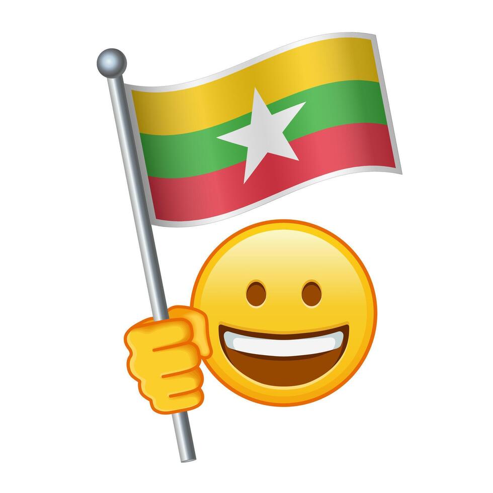 emoji met Myanmar vlag groot grootte van geel emoji glimlach vector