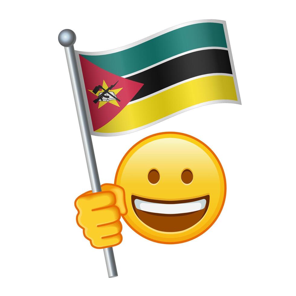 emoji met Mozambique vlag groot grootte van geel emoji glimlach vector