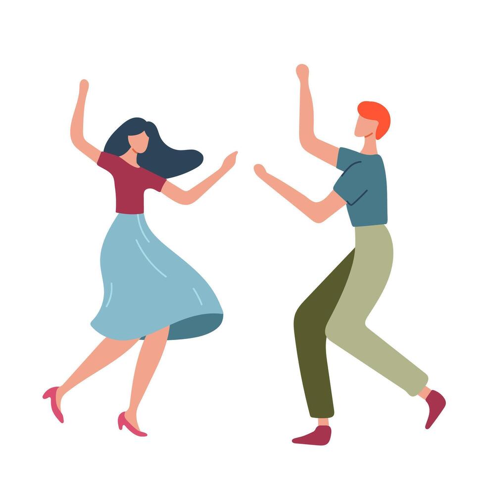 gelukkig dansen mensen, mannetje en vrouw dansers geïsoleerd Aan wit achtergrond. vector illustratie in vlak tekenfilm stijl.