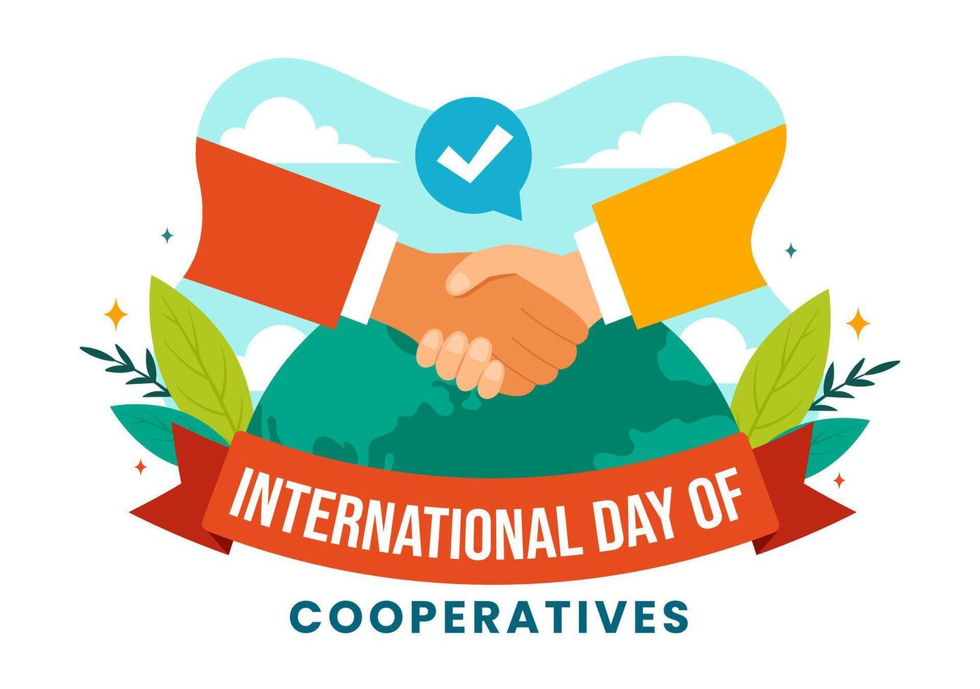 Internationale dag van coöperaties vector illustratie Aan 6 juli met mensen naar de complementair doelen van de Verenigde landen in vlak achtergrond