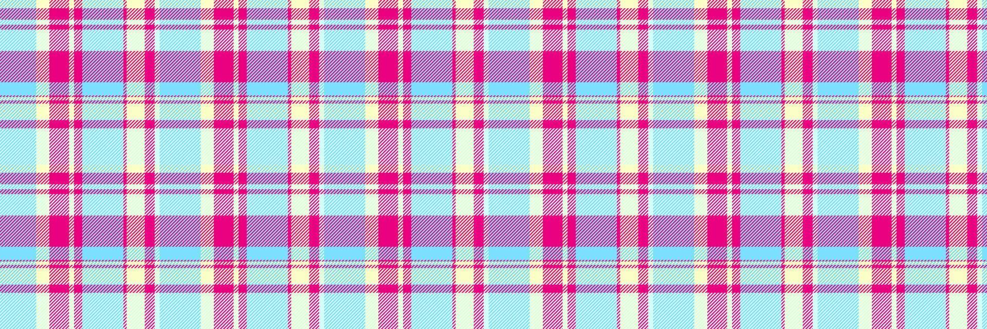 bandana controleren plaid textuur, regelmatig Schotse ruit textiel patroon. steek naadloos vector kleding stof achtergrond in cyaan en Mexicaans roze kleuren.