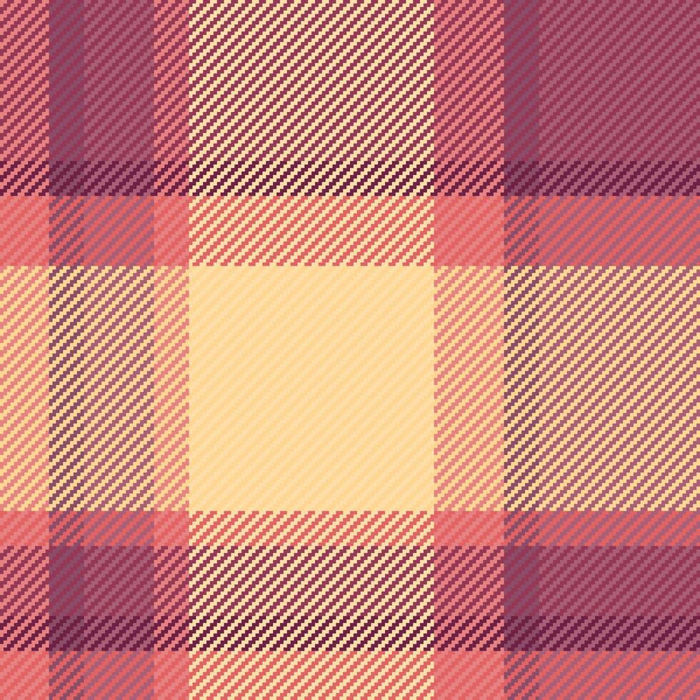 rustiek plaid controleren patroon, ruw textiel structuur vector. zomer Schotse ruit kleding stof naadloos achtergrond in rood en amber kleuren. vector