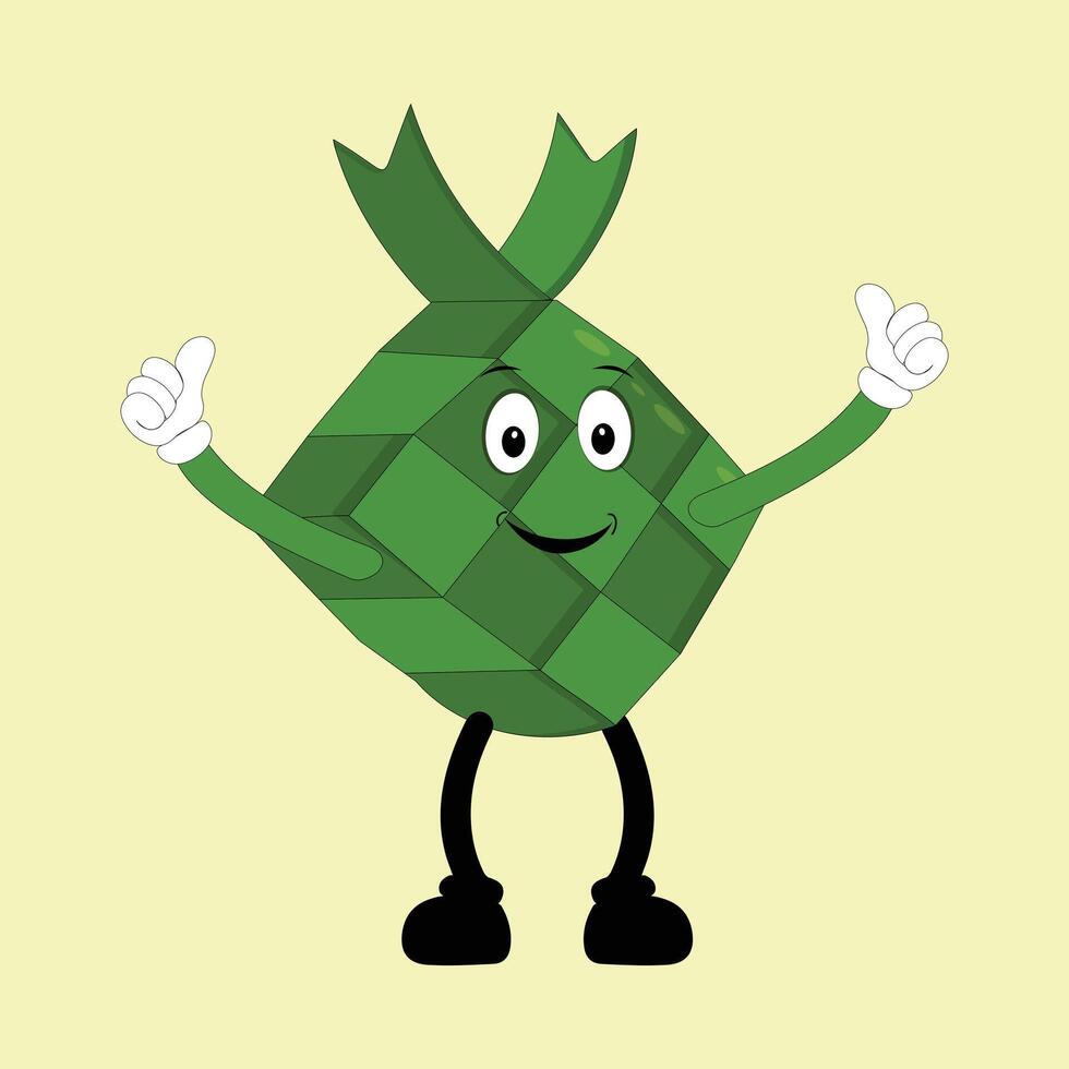 ketupat mascotte karakter illustratie in wijnoogst stijl met armen en poten met een verscheidenheid van emoties en acties, Super goed hulpbron voor icoon, symbool, logo, sticker, spandoek. eps 10 vector