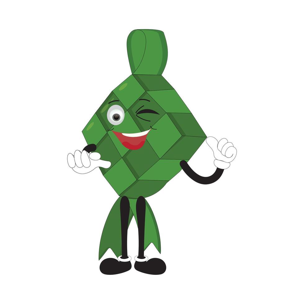 ketupat mascotte karakter illustratie in wijnoogst stijl met armen en poten met een verscheidenheid van emoties en acties, Super goed hulpbron voor icoon, symbool, logo, sticker, spandoek. eps 10 vector