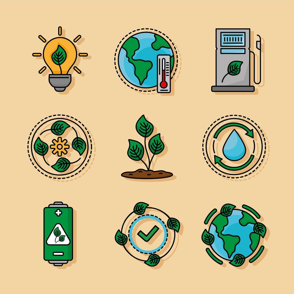 negen ecologie iconen vector