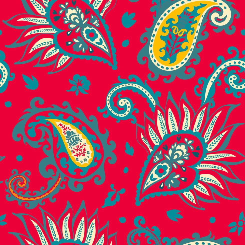 Indisch paisley decoratie, bloeiend bloemen kunst vector