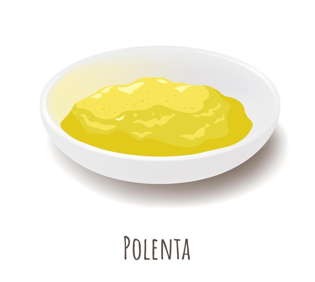 polenta, heet pap, schotel van gekookt maïsmeel vector