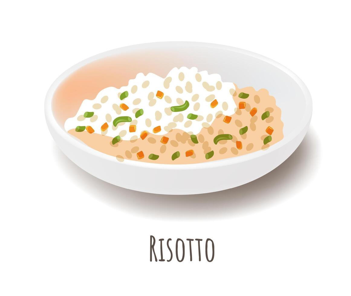 Italiaans romig rijst- maaltijd met groente, risotto vector