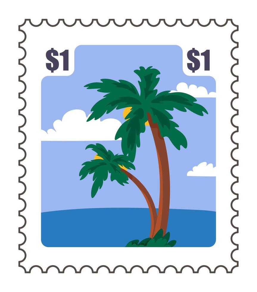 kalkoen ansichtkaart of poststempel met strand en palm vector