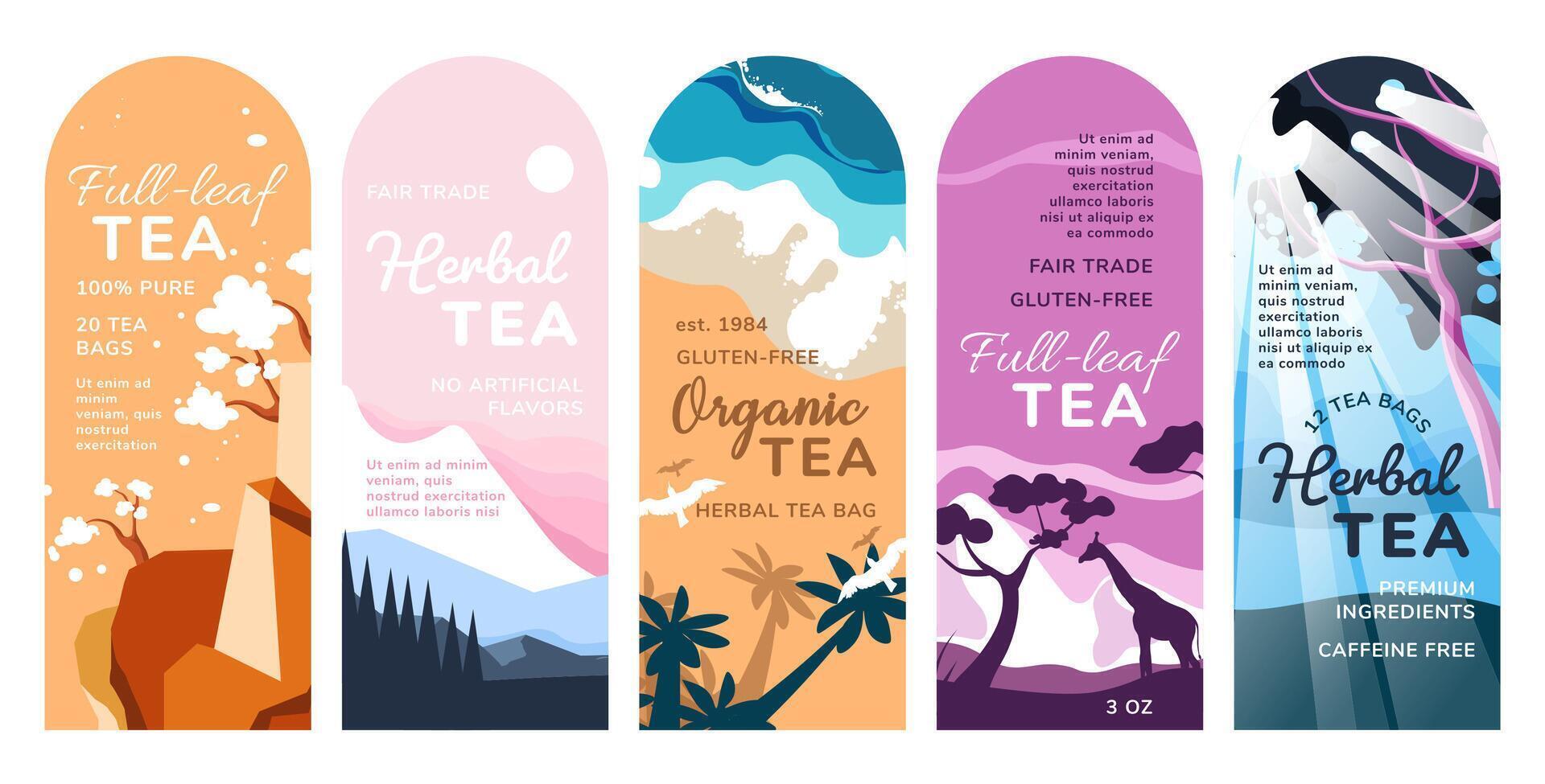 etiket ontwerp voor kruiden thee pakket ontwerp reeks vector