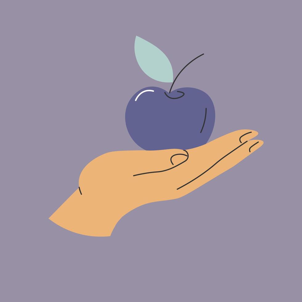 appel met blad en stam in hand, actie symbool vector