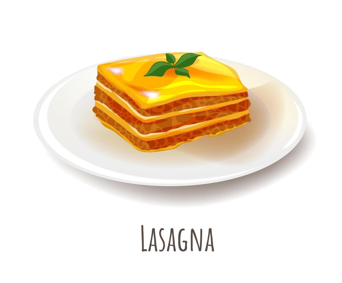 lasagne, schotel met vlees saus en gesmolten kaas vector