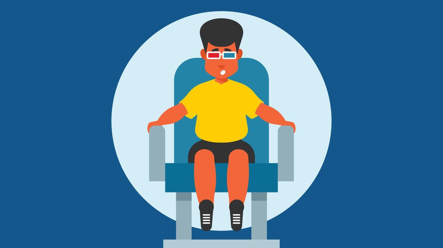 kind zittend Aan een stoel draagt een 3d bril vector illustratie