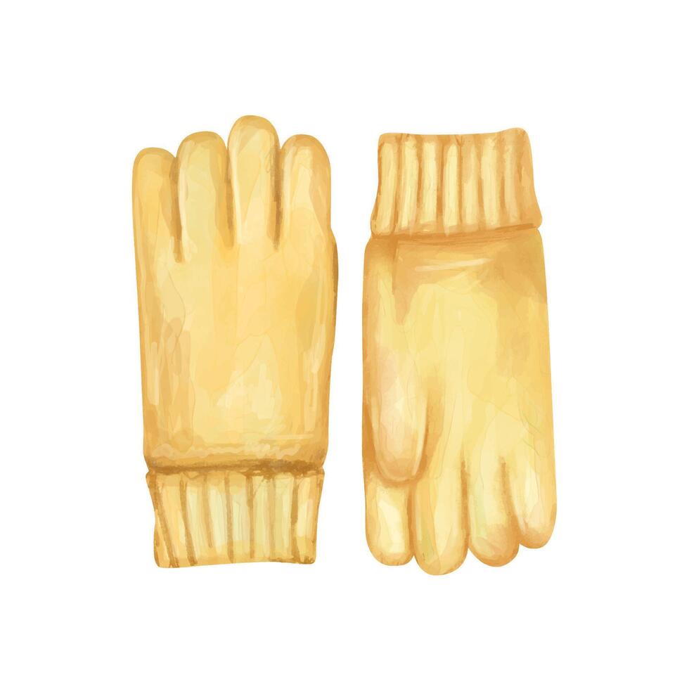 gebreid handschoenen in gouden kleur met prima details en waterverf texturen illustratie vector