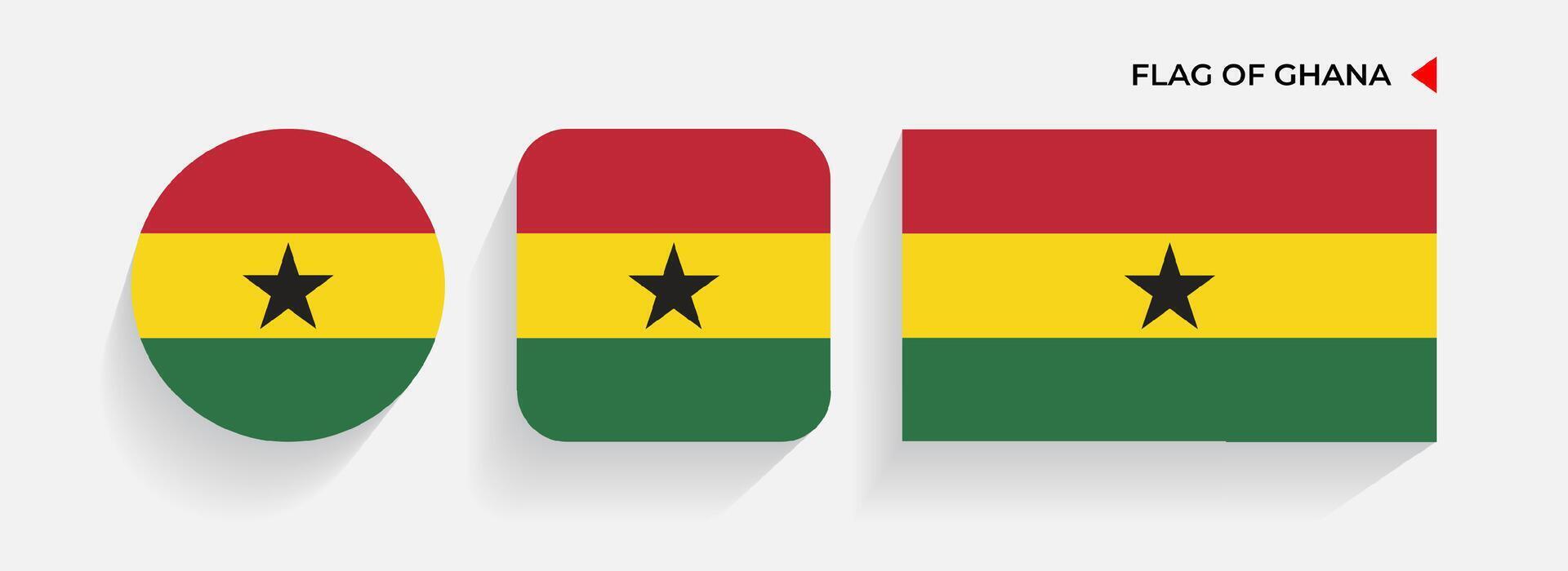 Ghana vlaggen geregeld in ronde, plein en rechthoekig vormen vector