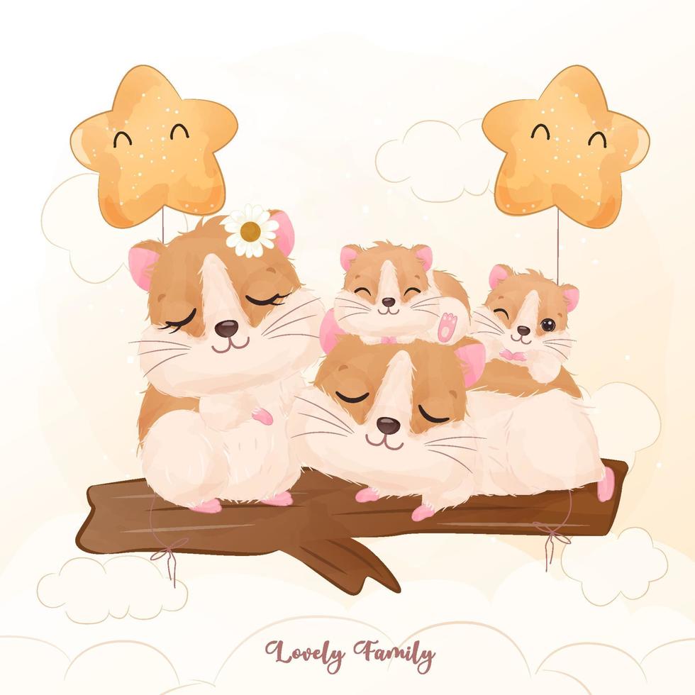 schattige hamsterfamilie in aquarelillustratie vector