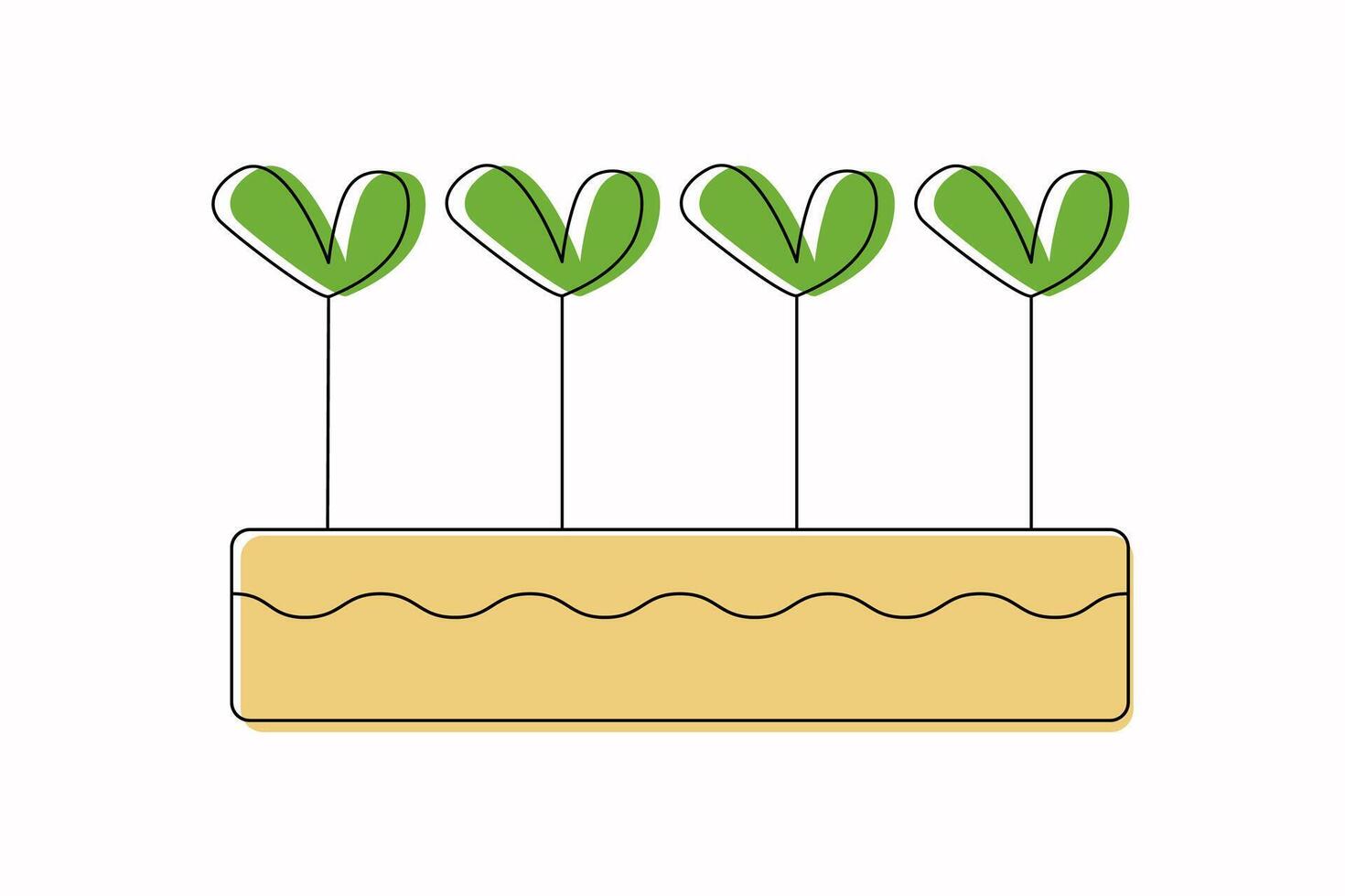 spruiten, zaailingen in een doos. tuinieren, aanplant en zorgzaam voor planten. concept van tuinieren, bloementeelt. tekeningen, krabbels. vector illustratie.