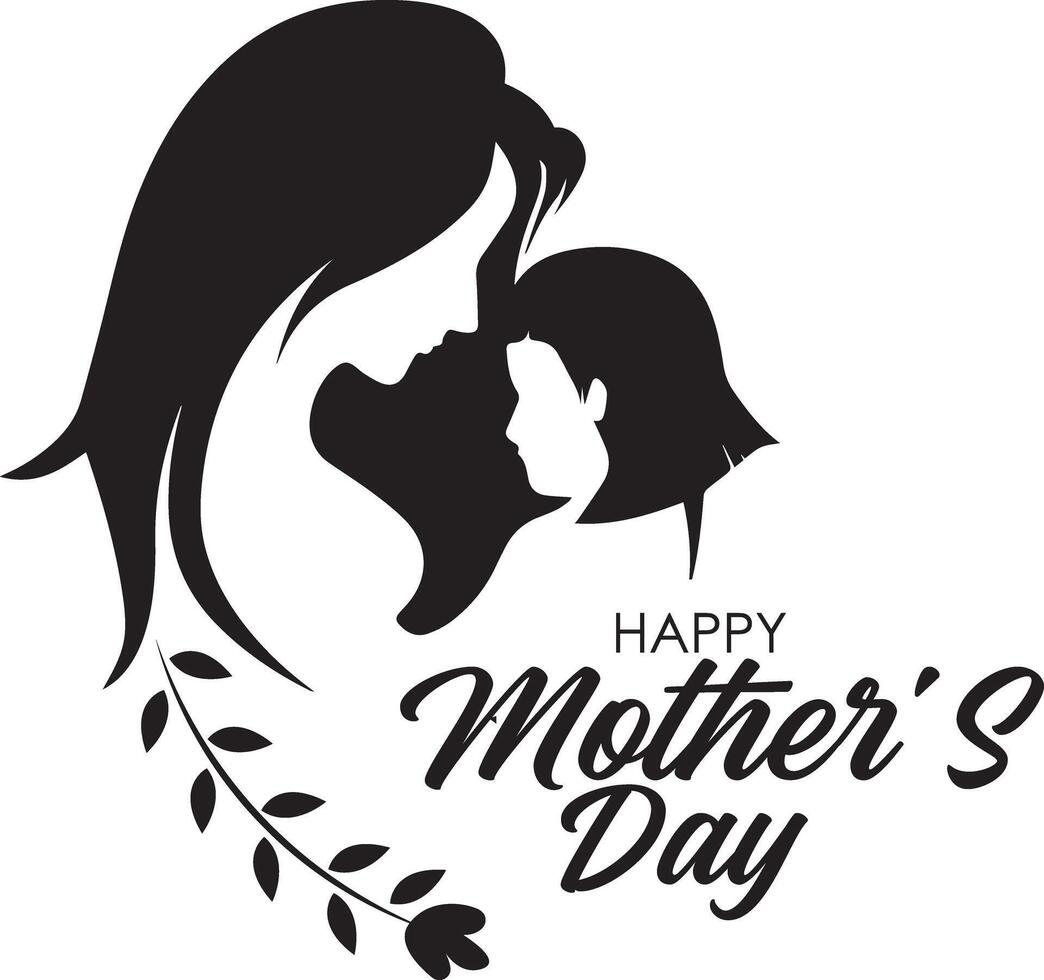 gelukkig moeders dag illustratie siluet kind mam en schoonschrift vector