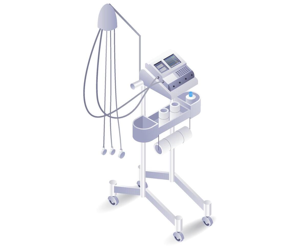 medisch uitrusting ventilator icu geduldig vlak isometrische illustratie vector