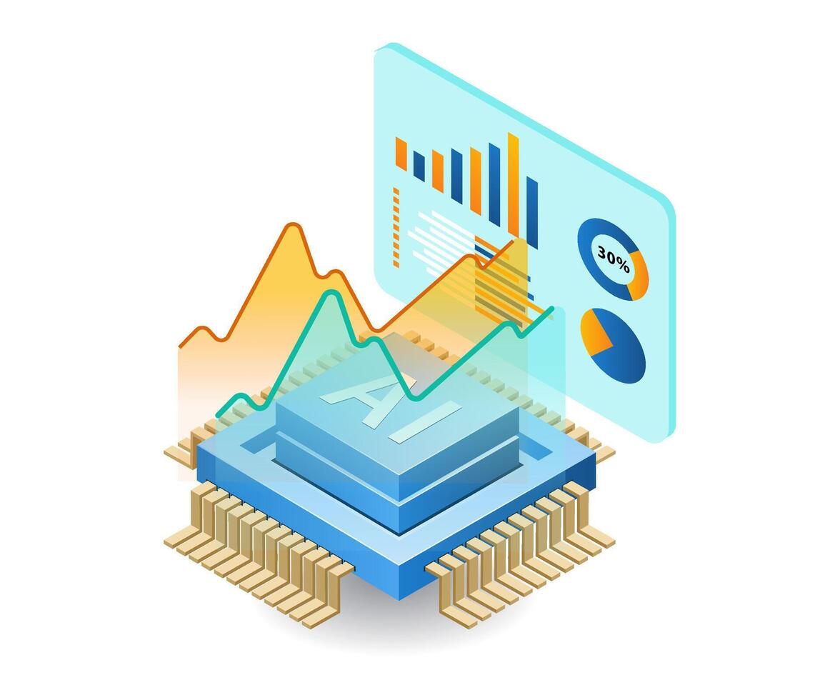 beheer van bedrijf gegevens analyse met kunstmatig intelligentie, vlak isometrische 3d illustratie vector