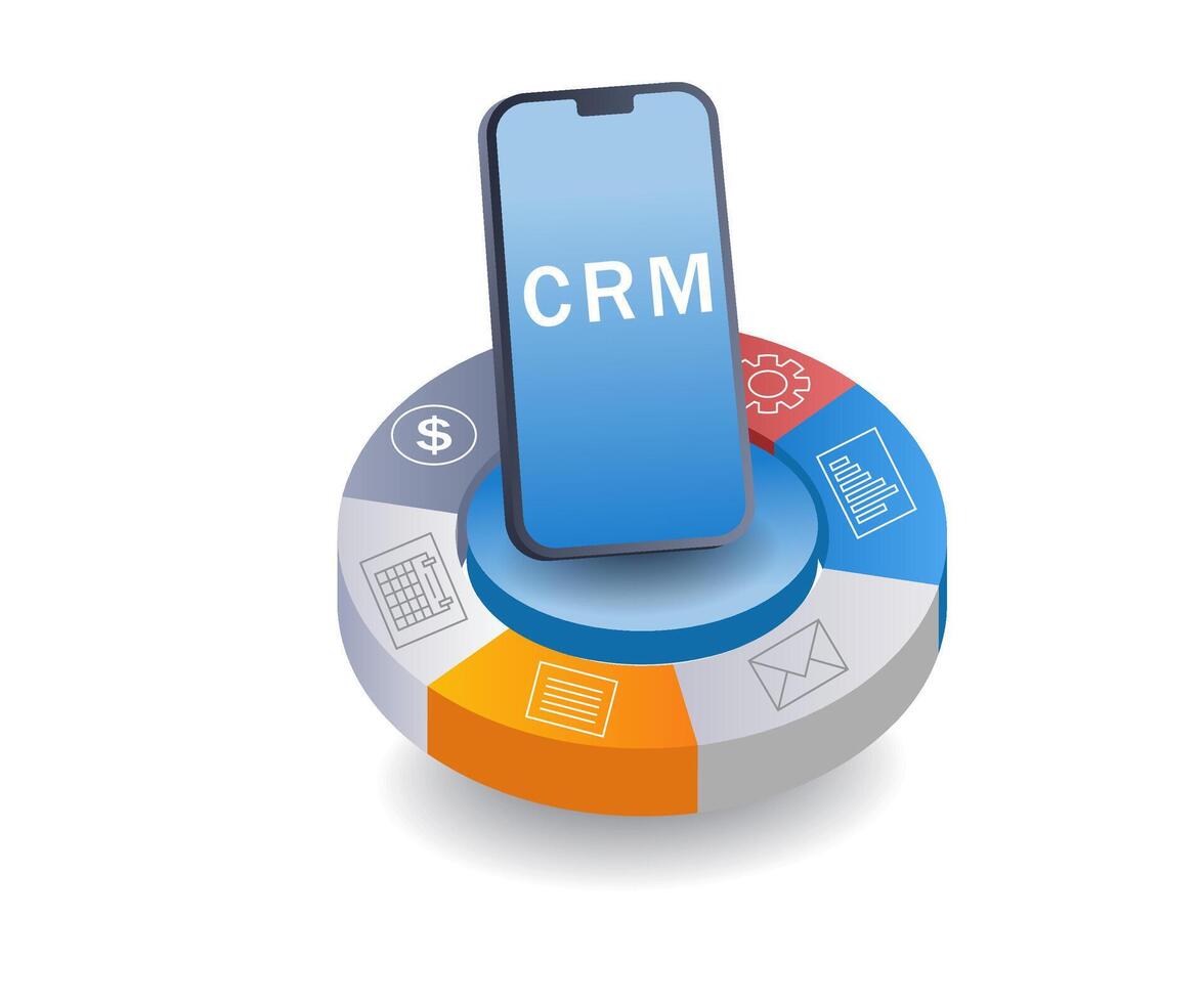 crm smartphone bedrijf ontwikkeling systeem vlak isometrische 3d illustratie vector