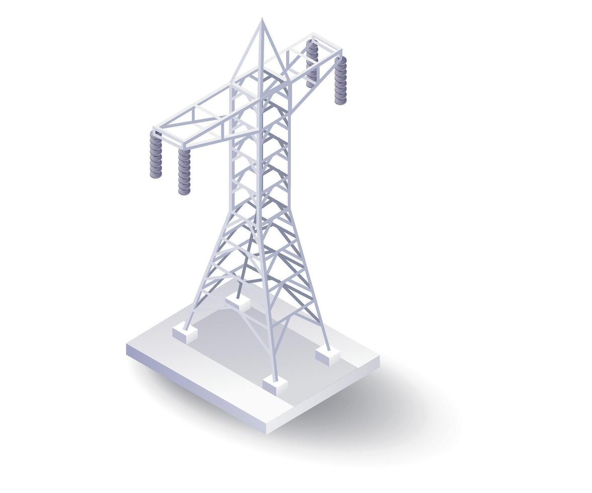 antenne macht lijn pool technologie vlak isometrische illustratie vector