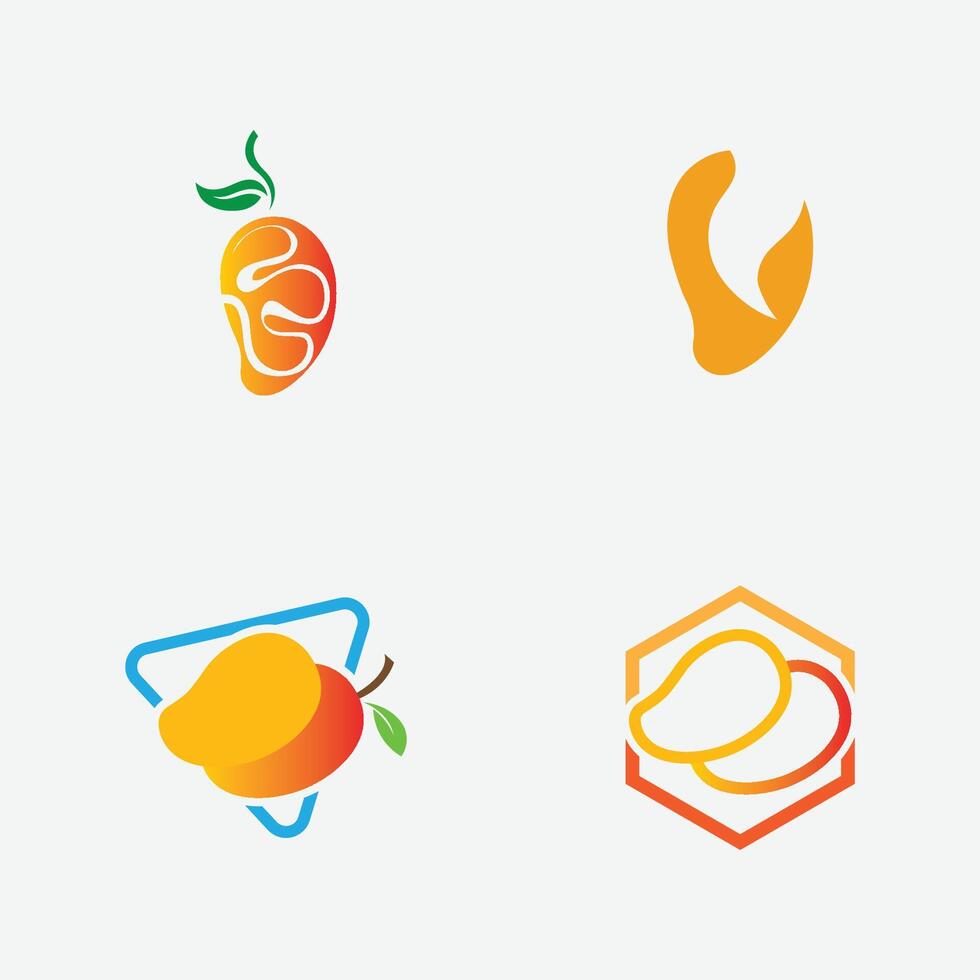 verzameling van mango fruit logos en symbolen perfect voor zakelijk, vers fruit winkel branding, enz geïsoleerd Aan grijs achtergrond vector