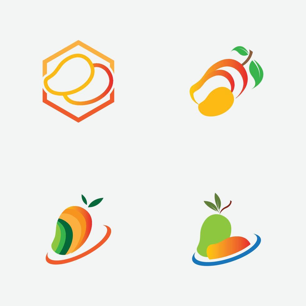 verzameling van mango fruit logos en symbolen perfect voor zakelijk, vers fruit winkel branding, enz geïsoleerd Aan grijs achtergrond vector