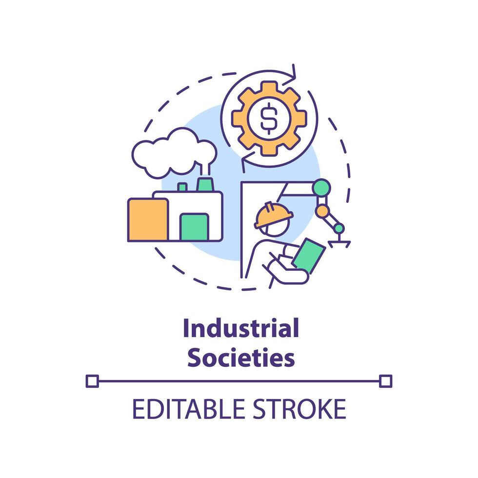 industrieel verenigingen multi kleur concept icoon. gebruik van technologie en machines. economisch ontwikkeling. ronde vorm lijn illustratie. abstract idee. grafisch ontwerp. gemakkelijk naar gebruik in artikel vector