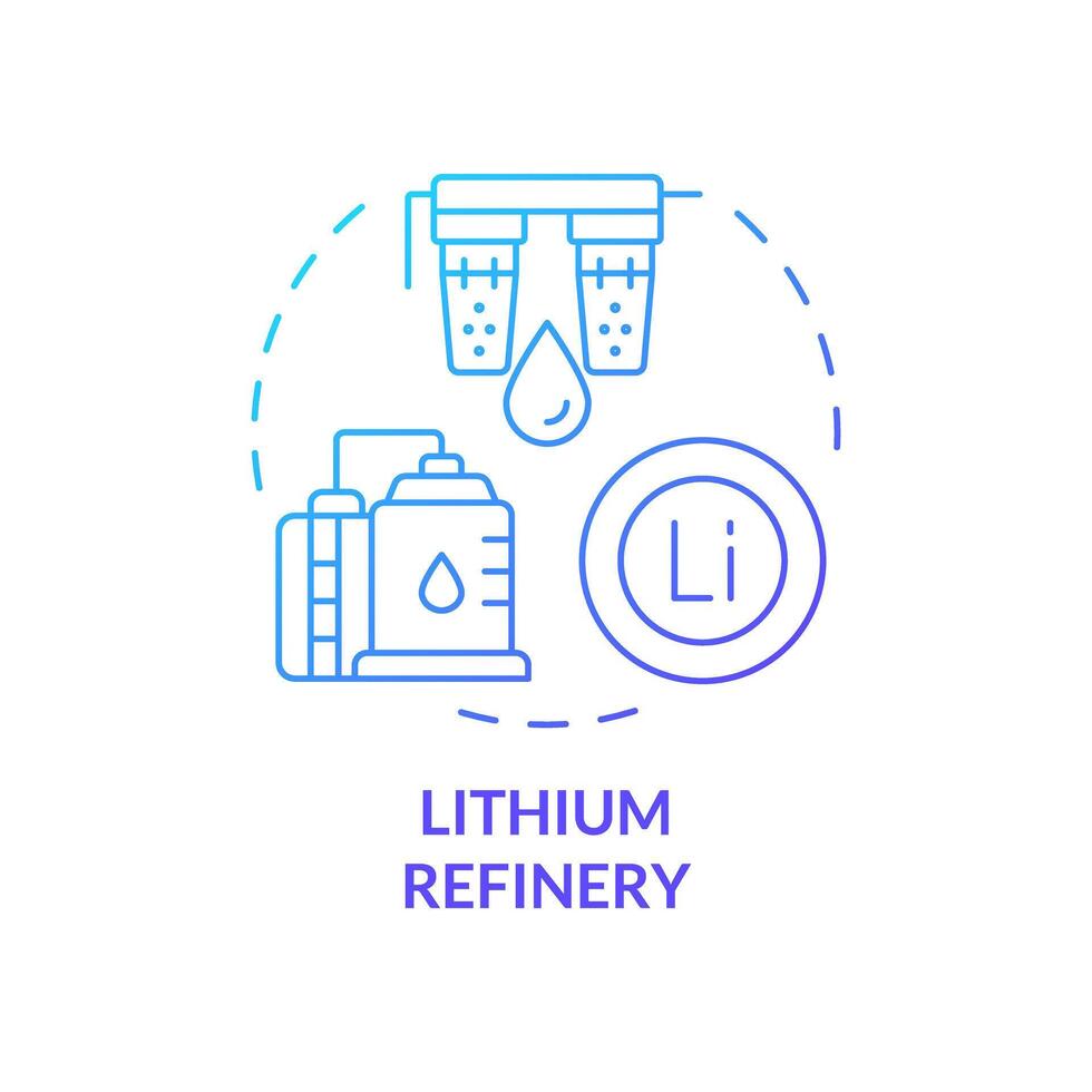 lithium raffinaderij blauw helling concept icoon. cel in elkaar zetten. hulpbron administratie. accu productie industrie. ronde vorm lijn illustratie. abstract idee. grafisch ontwerp. gemakkelijk naar gebruik vector