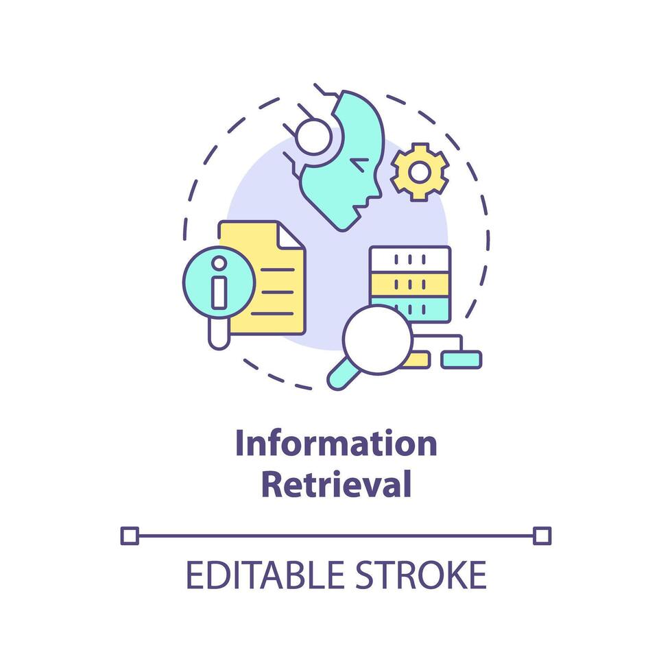 informatie ophalen multi kleur concept icoon. ai gegevens transformeren. etl werkwijze, patroon analyseren. ronde vorm lijn illustratie. abstract idee. grafisch ontwerp. gemakkelijk naar gebruik in infographic vector