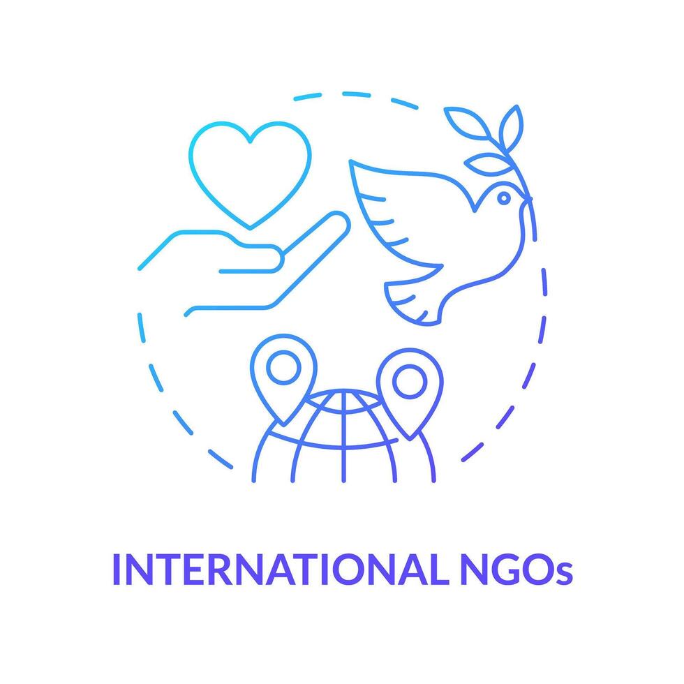 Internationale ngo's blauw helling concept icoon. niet overheid organisatie. wereldwijd vennootschap. ronde vorm lijn illustratie. abstract idee. grafisch ontwerp. gemakkelijk naar gebruik in artikel vector