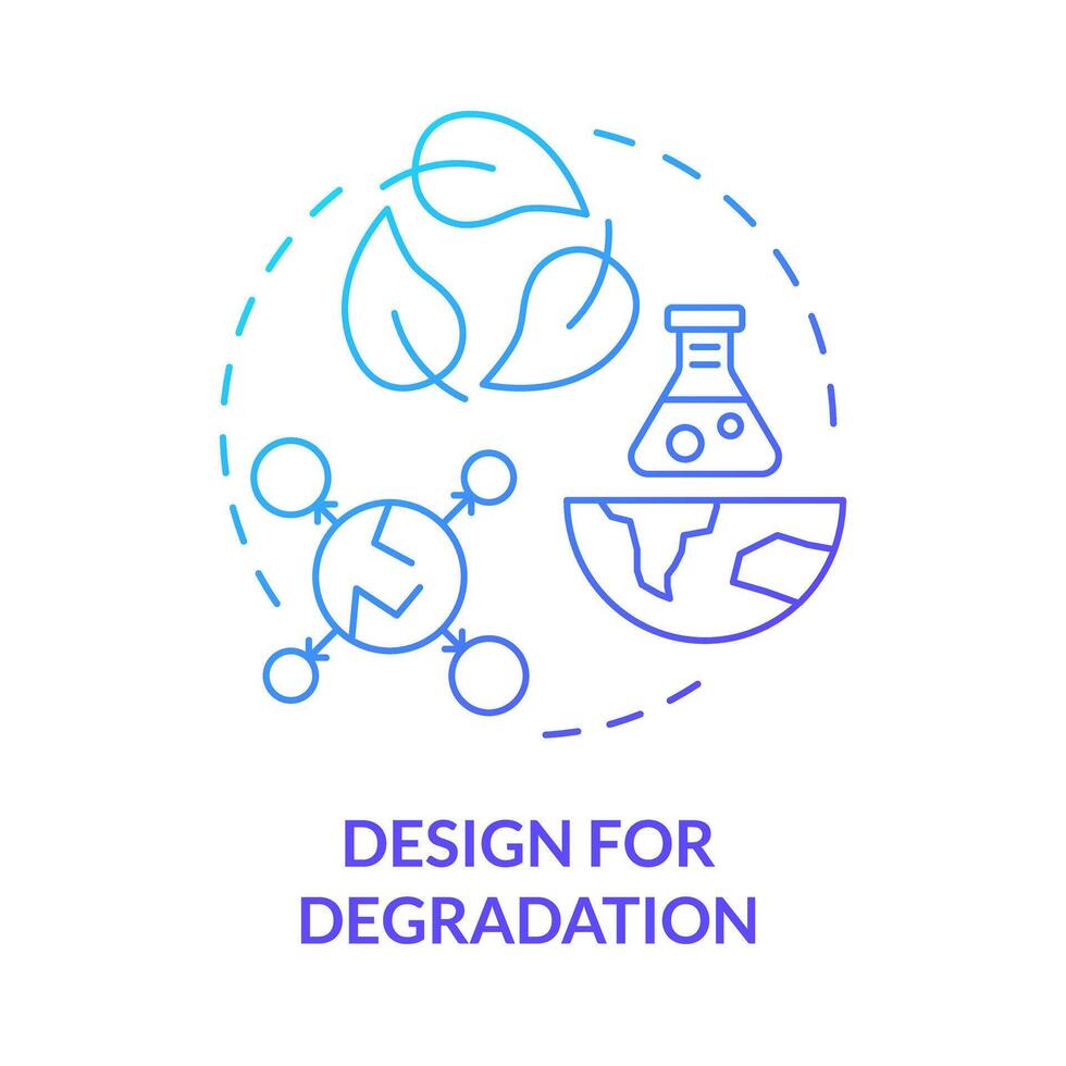 ontwerp voor degradatie blauw helling concept icoon. biologisch afbreekbaar materialen. plastic recyclen, verspilling verminderen. ronde vorm lijn illustratie. abstract idee. grafisch ontwerp. gemakkelijk naar gebruik presentatie vector