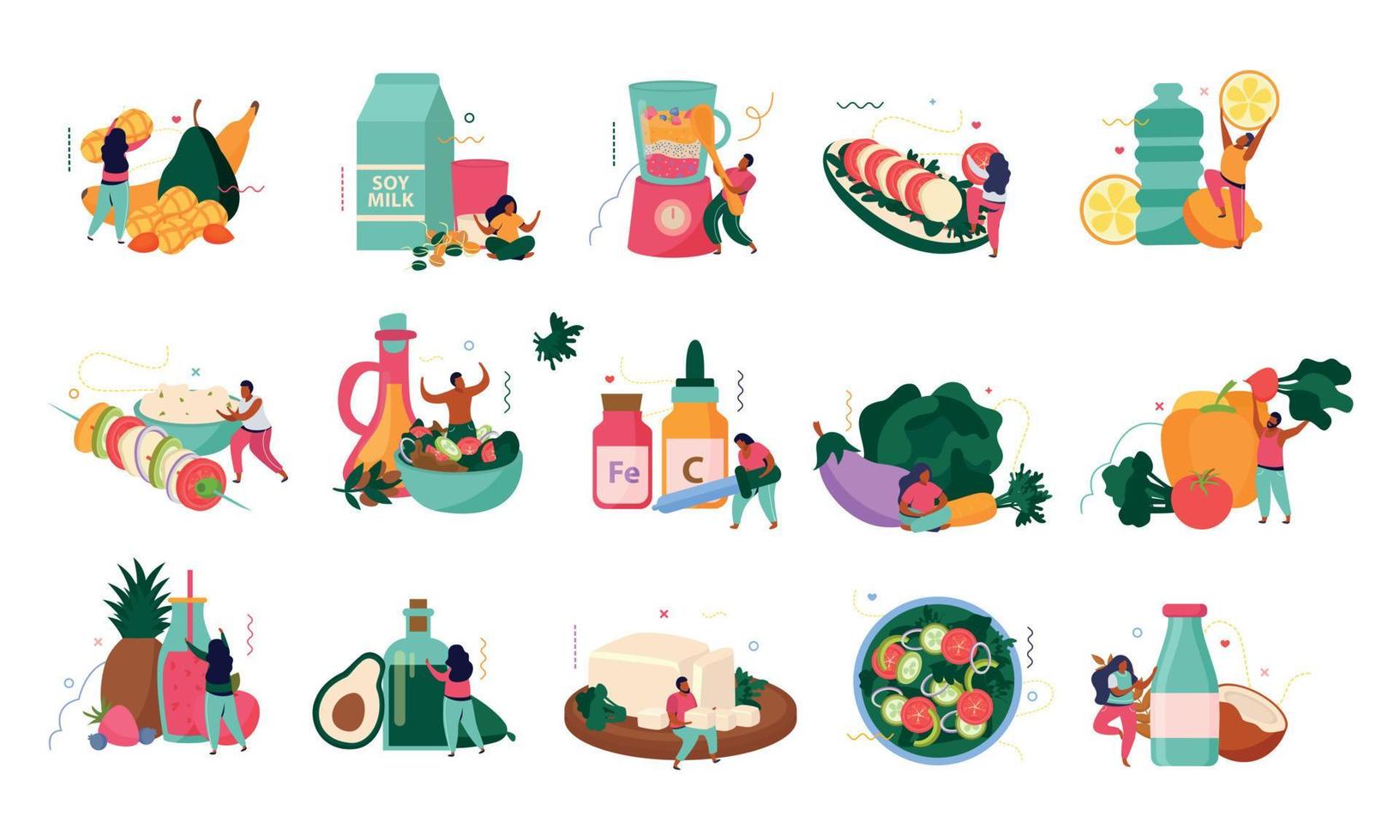 veganistisch eten iconen collectie vector