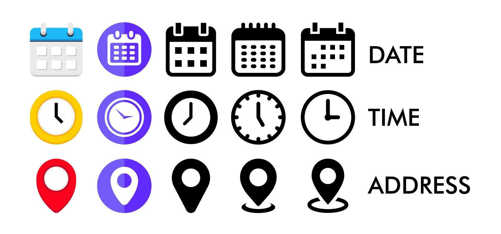 datum, tijd, adres of plaats pictogrammen symbool 07 vector