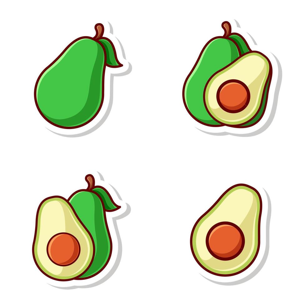 reeks vector schattig tekenfilm van plak en single avocado geïsoleerd