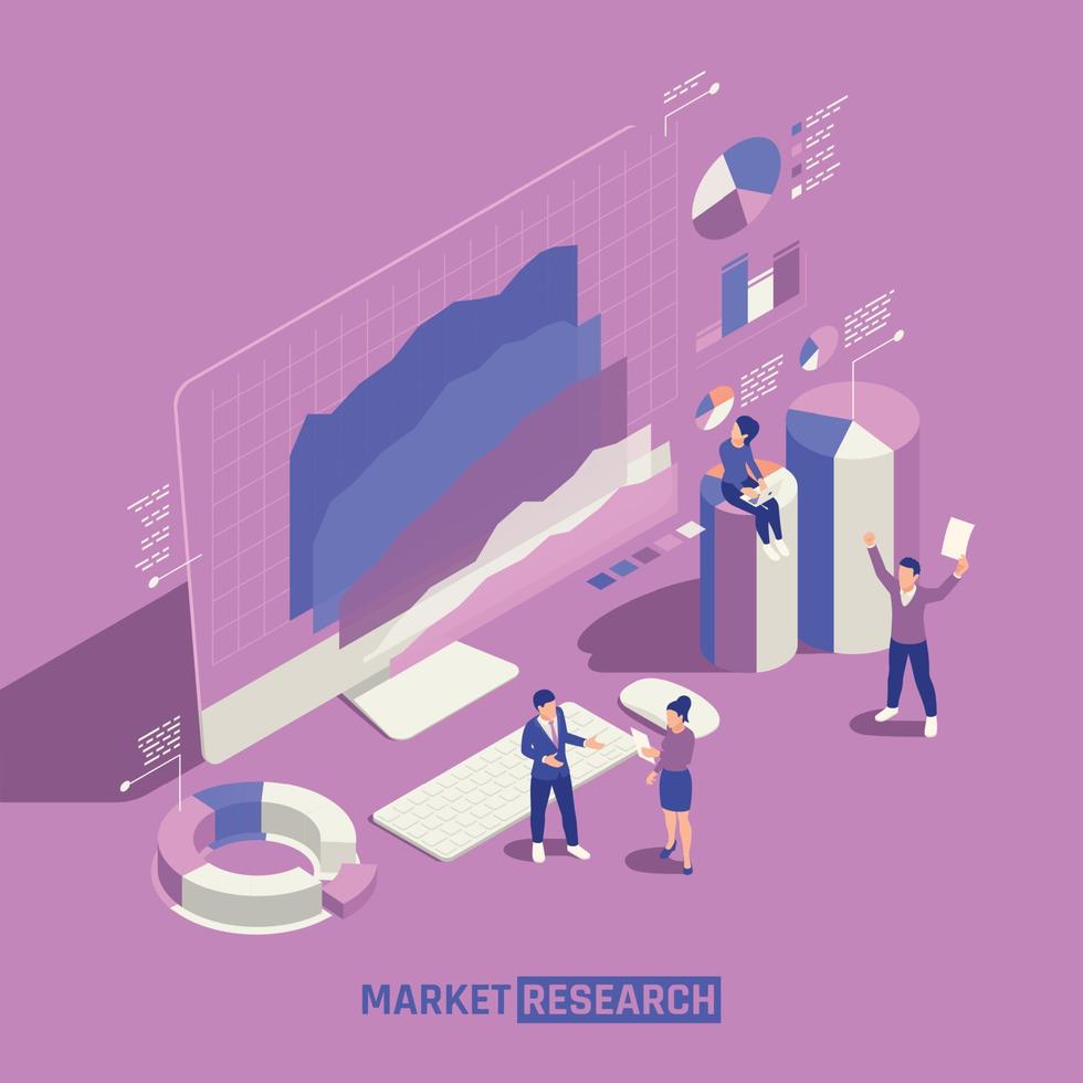 marktonderzoek isometrische achtergrond vector