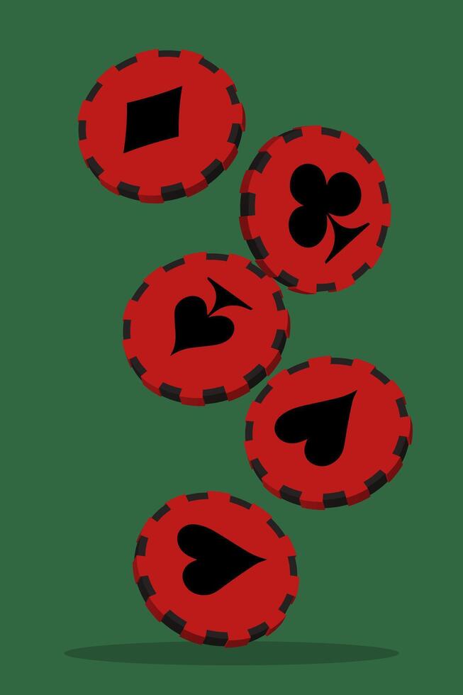 rood het gokken chips Aan groen achtergrond. vector illustratie. online casino.
