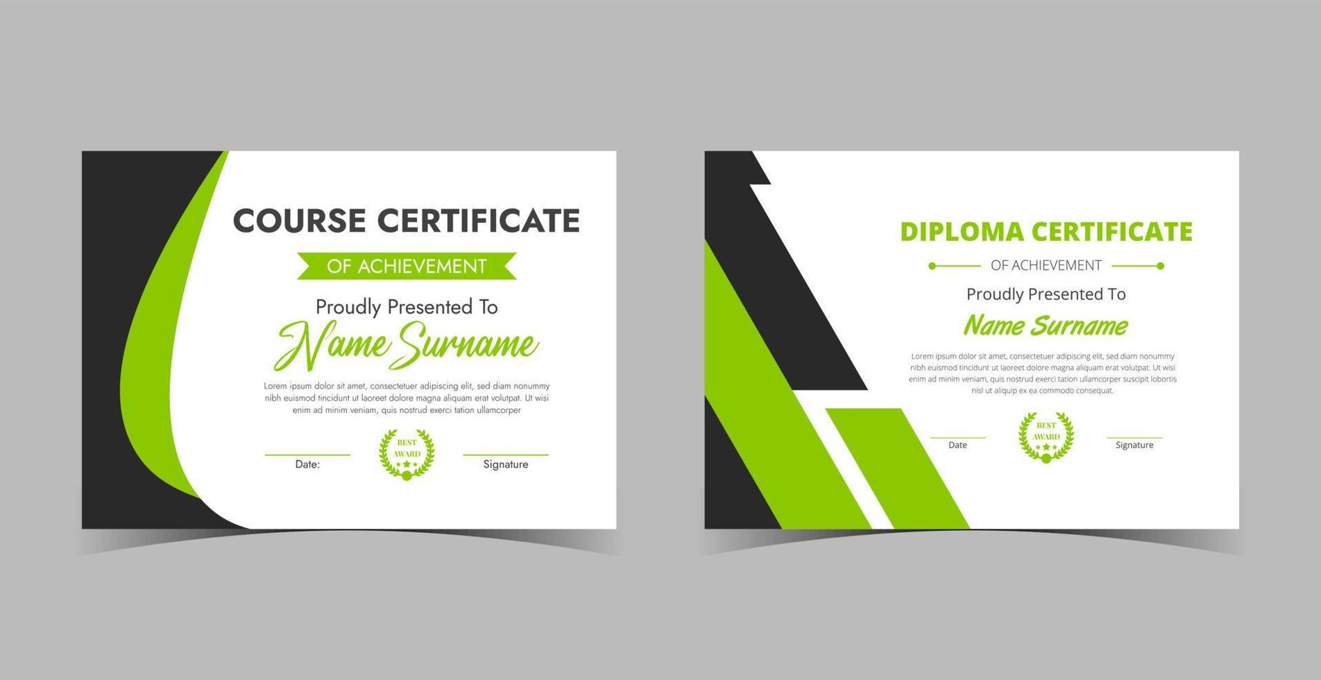 professionele diploma certificaatsjabloon, certificaat van waardering sjabloon, certificaat van prestatie, awards diploma sjabloon vector