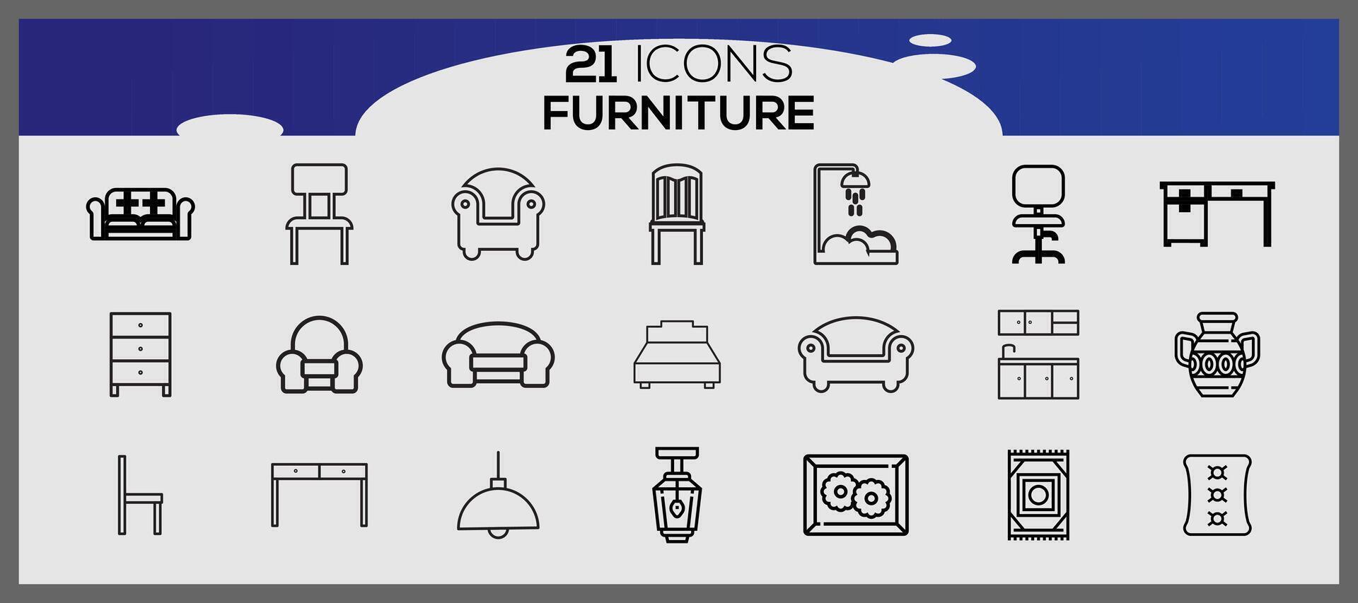 vector meubilair en huis decoraties reeks van pictogrammen bedrijf en pictogrammen reeks meubilair elementen reeks