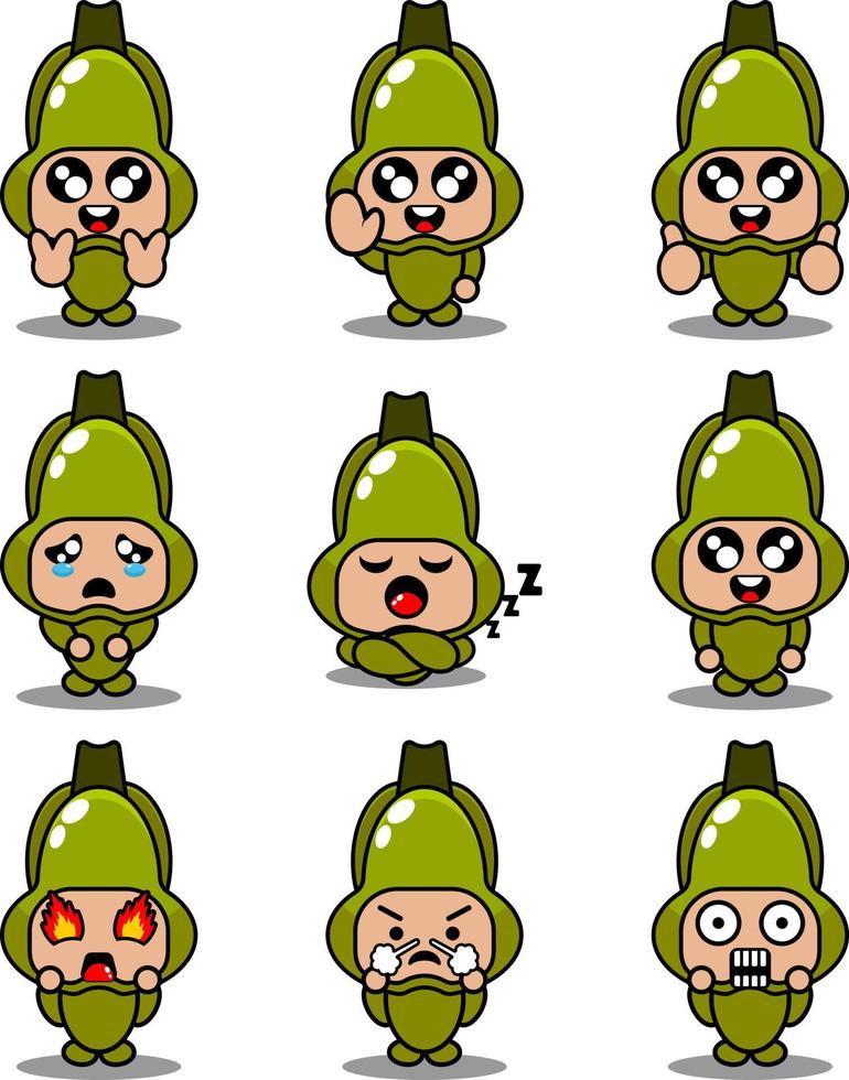 chayote mascotte kostuum vector cartoon karakter illustratie schattig expressie set