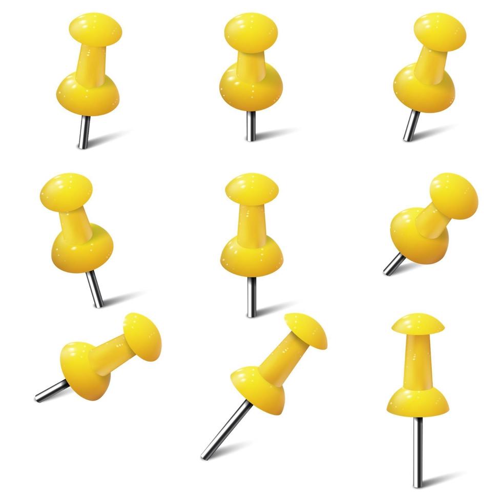 set van realistische push pins in gele kleur. punaises vector