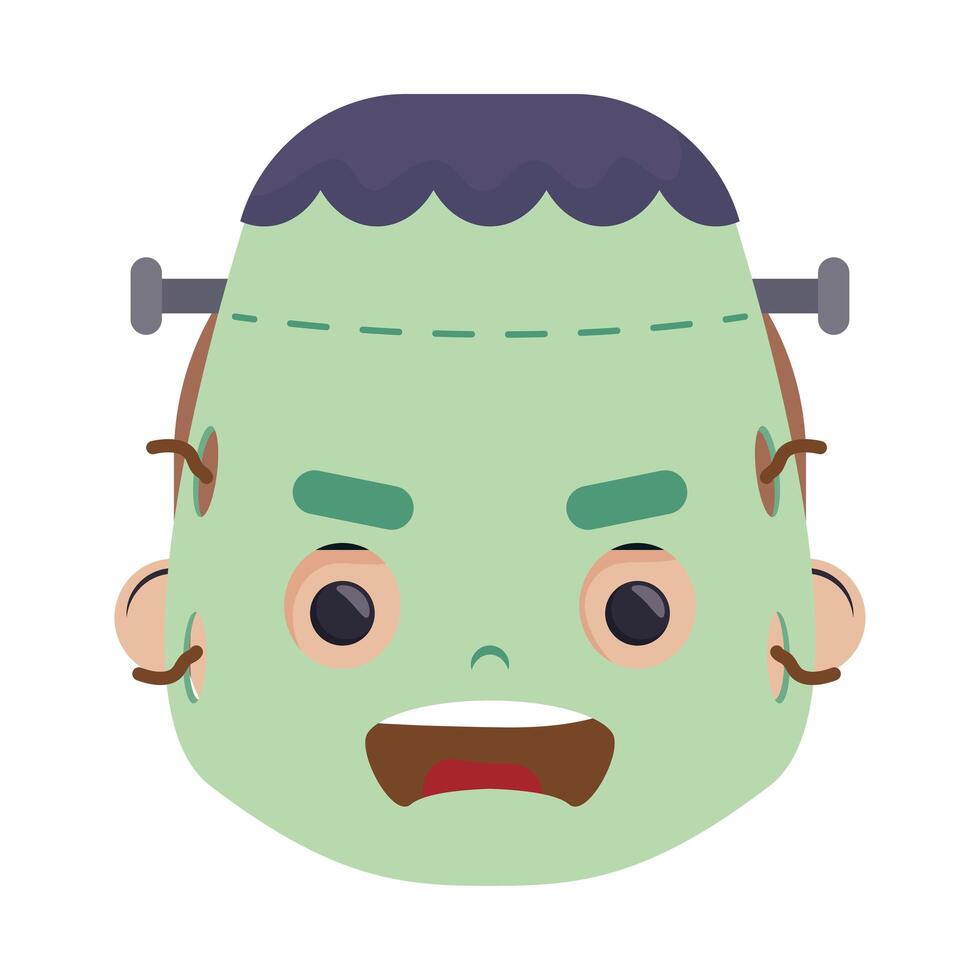 gelukkig halloween schattige jongen vermomming frankenstein hoofd karakter vector