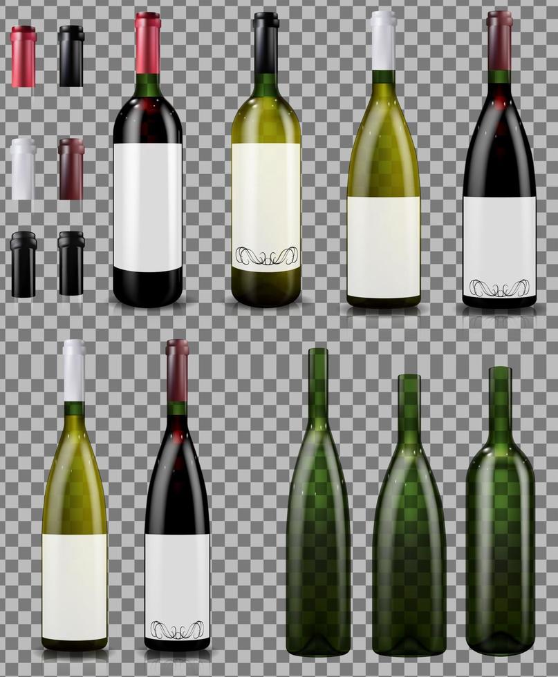 rode en witte wijnflessen. lege wijnflessen. vector
