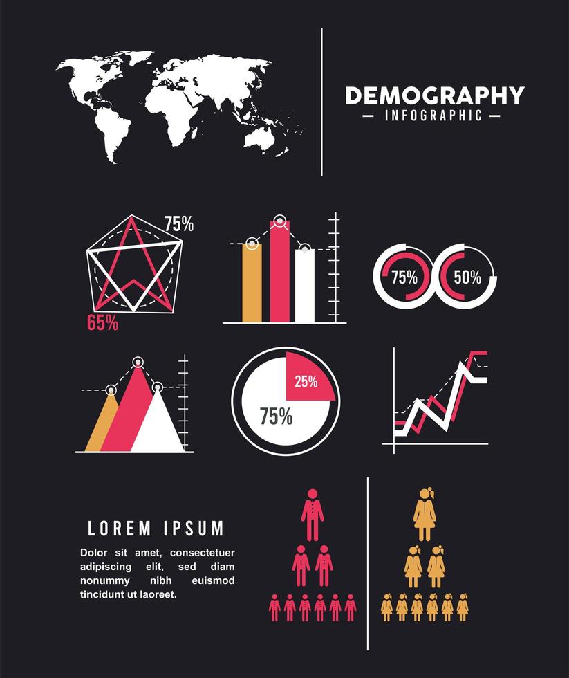 acht demografie infographic iconen vector
