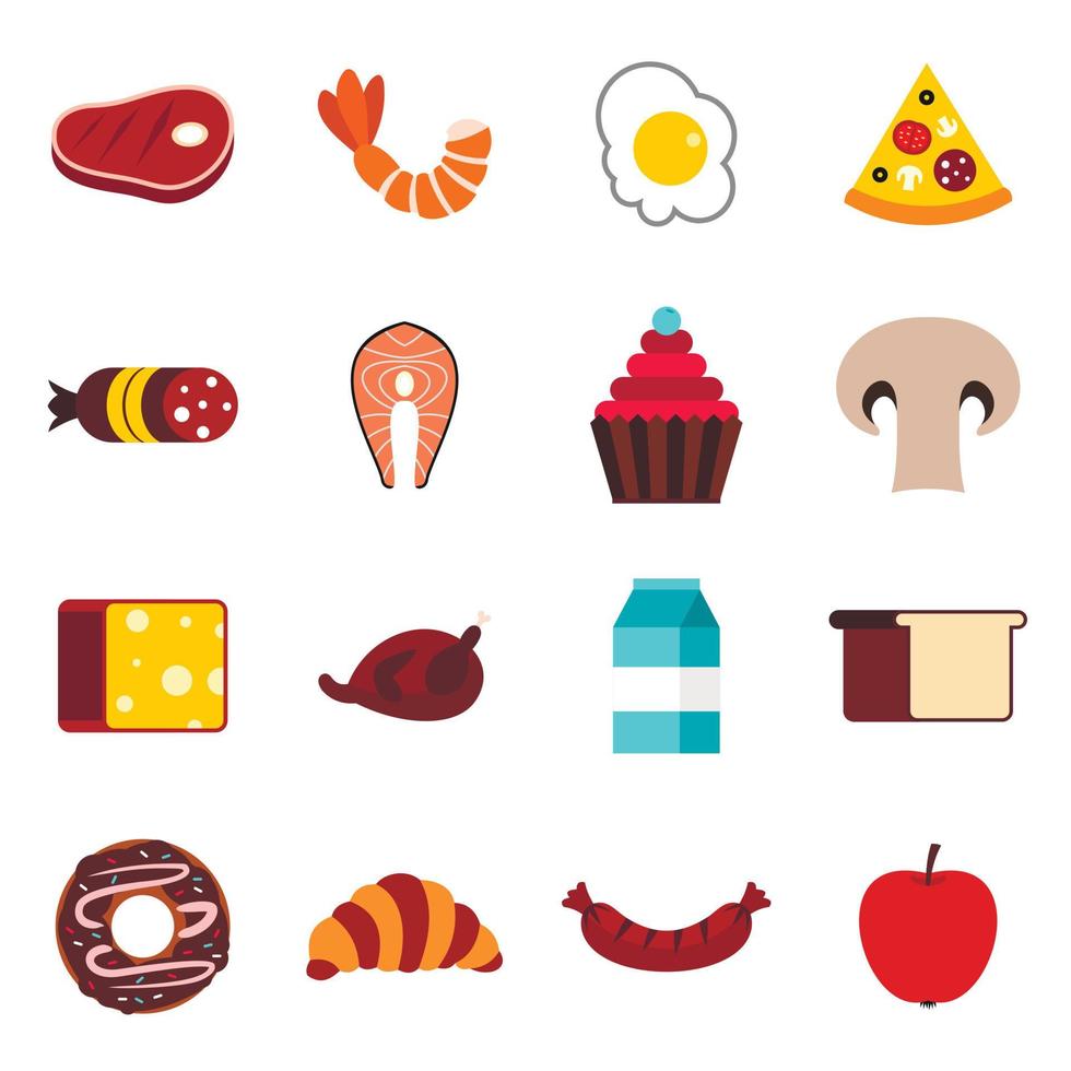 voedsel iconen set, vlakke stijl vector