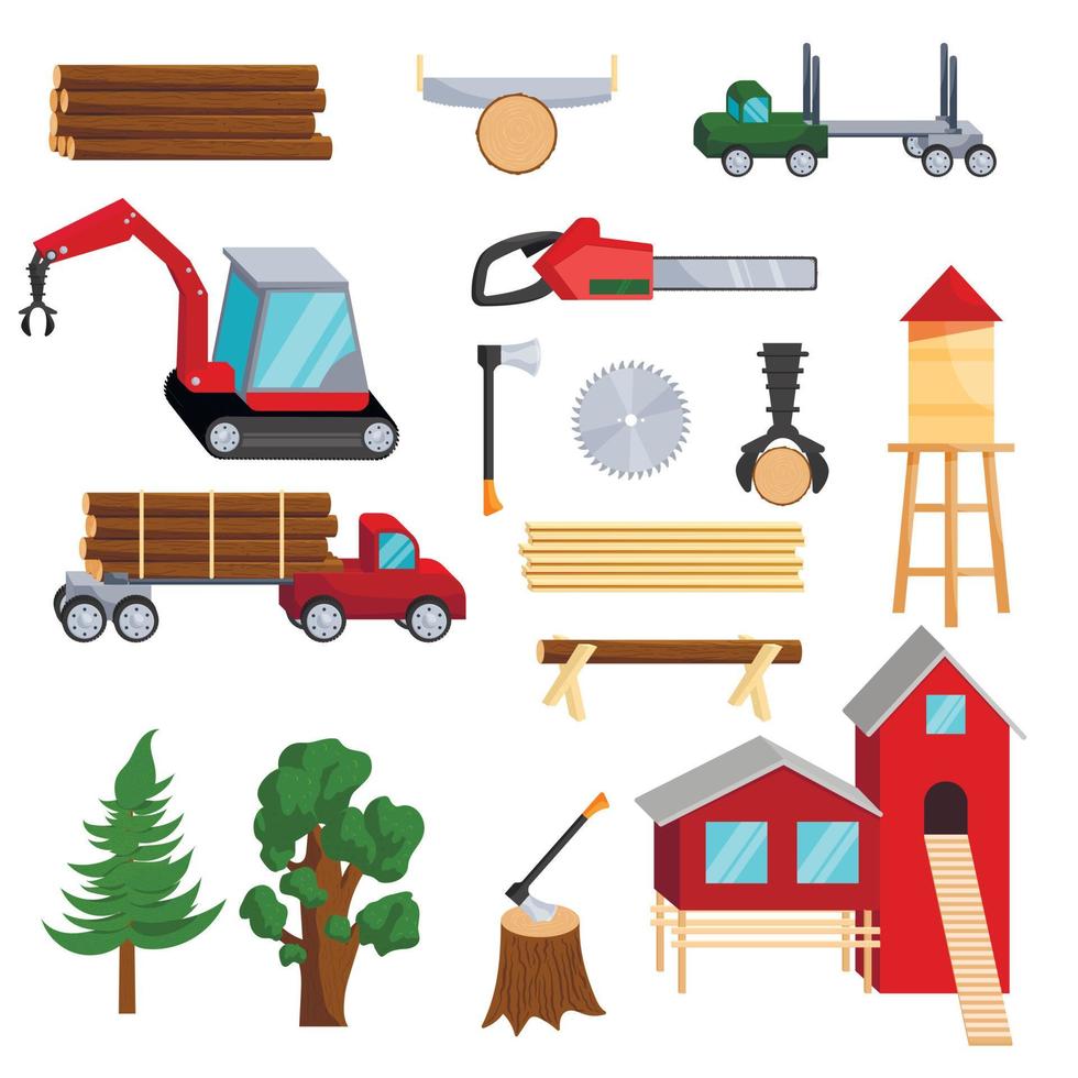 houtindustrie iconen set, cartoon stijl vector