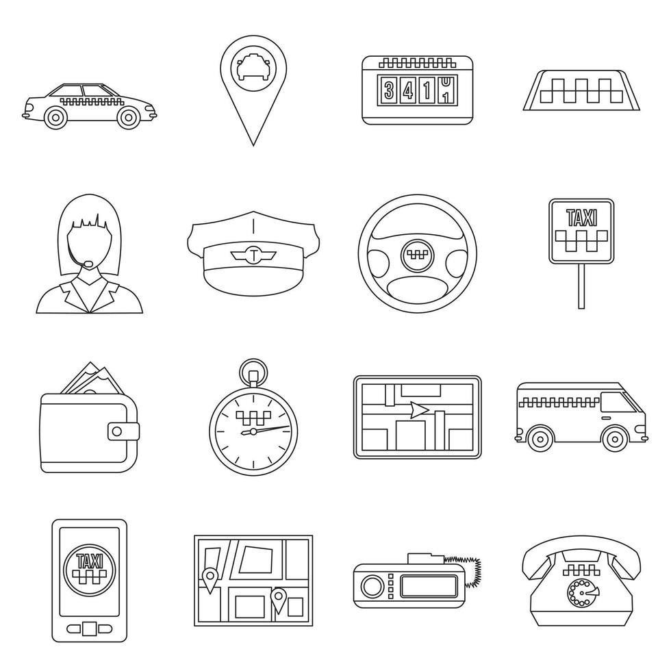 taxi iconen set, Kaderstijl vector