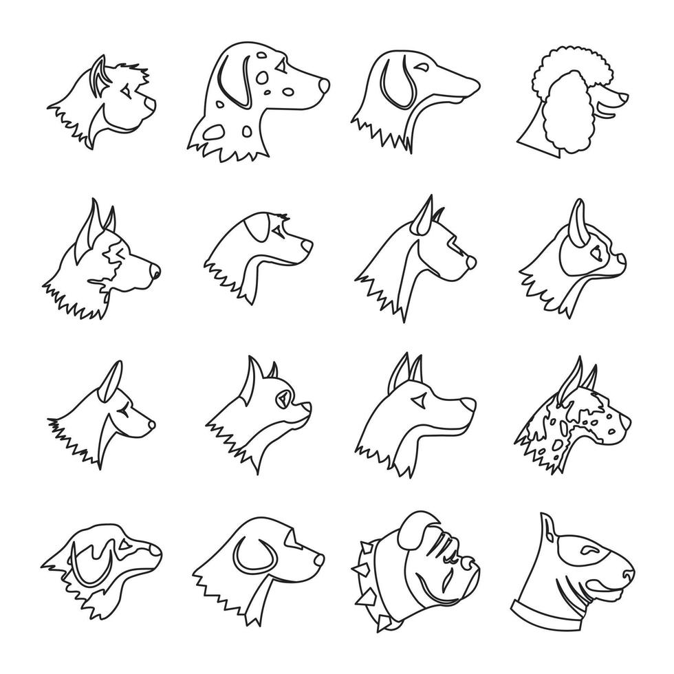 hond iconen set, Kaderstijl vector