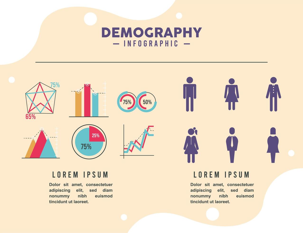 zes demografie infographic iconen vector